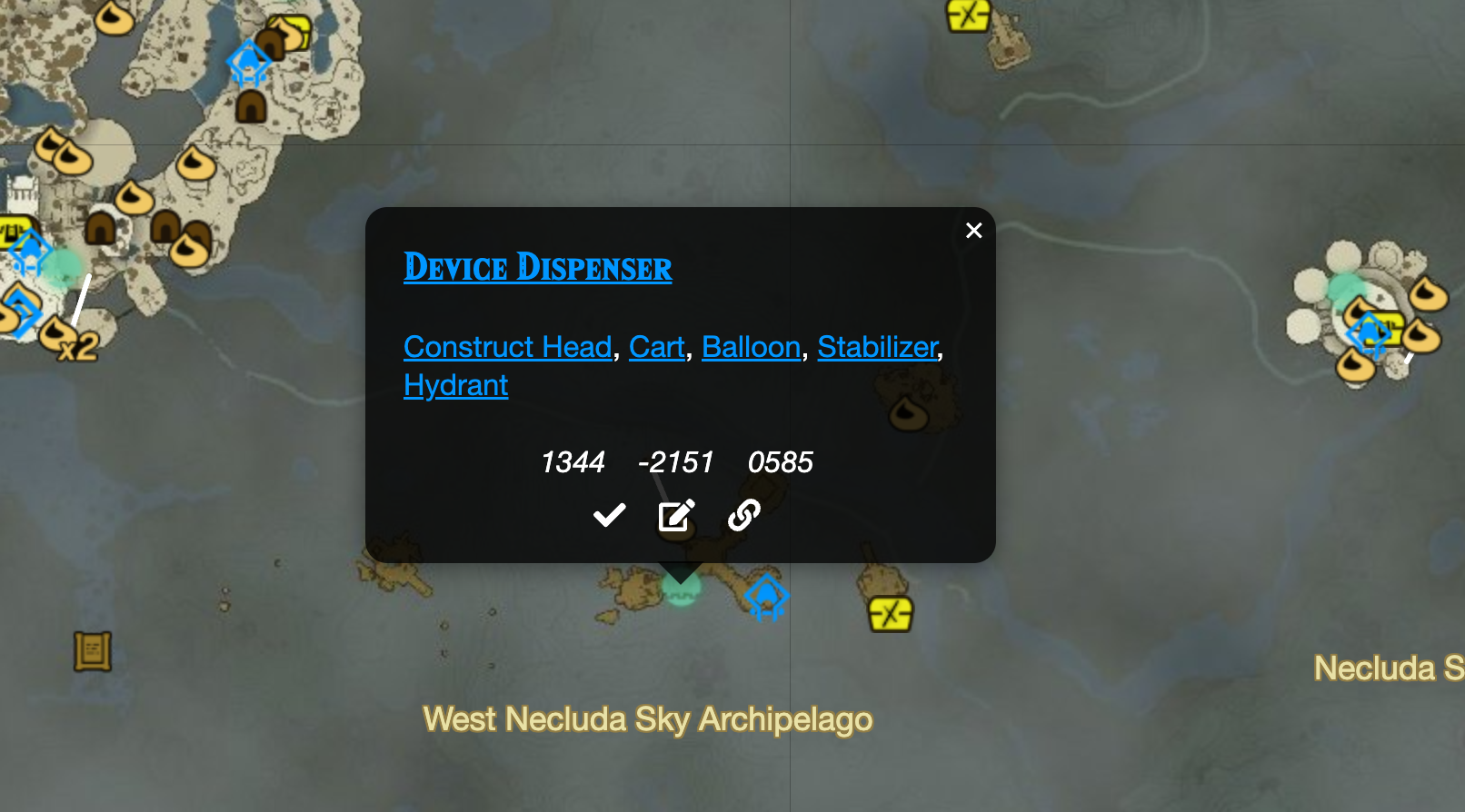 Location of dispenser corresponding to orange distribution on the Zelda Dungeon website
